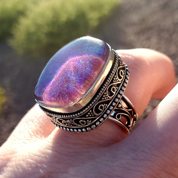 New Huge Dichoric Glass Antique Design 925 Silver Ring. - Picture 3 of 16